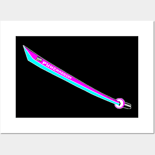 Katana with Blank Text, v. Code Magenta Teal Posters and Art